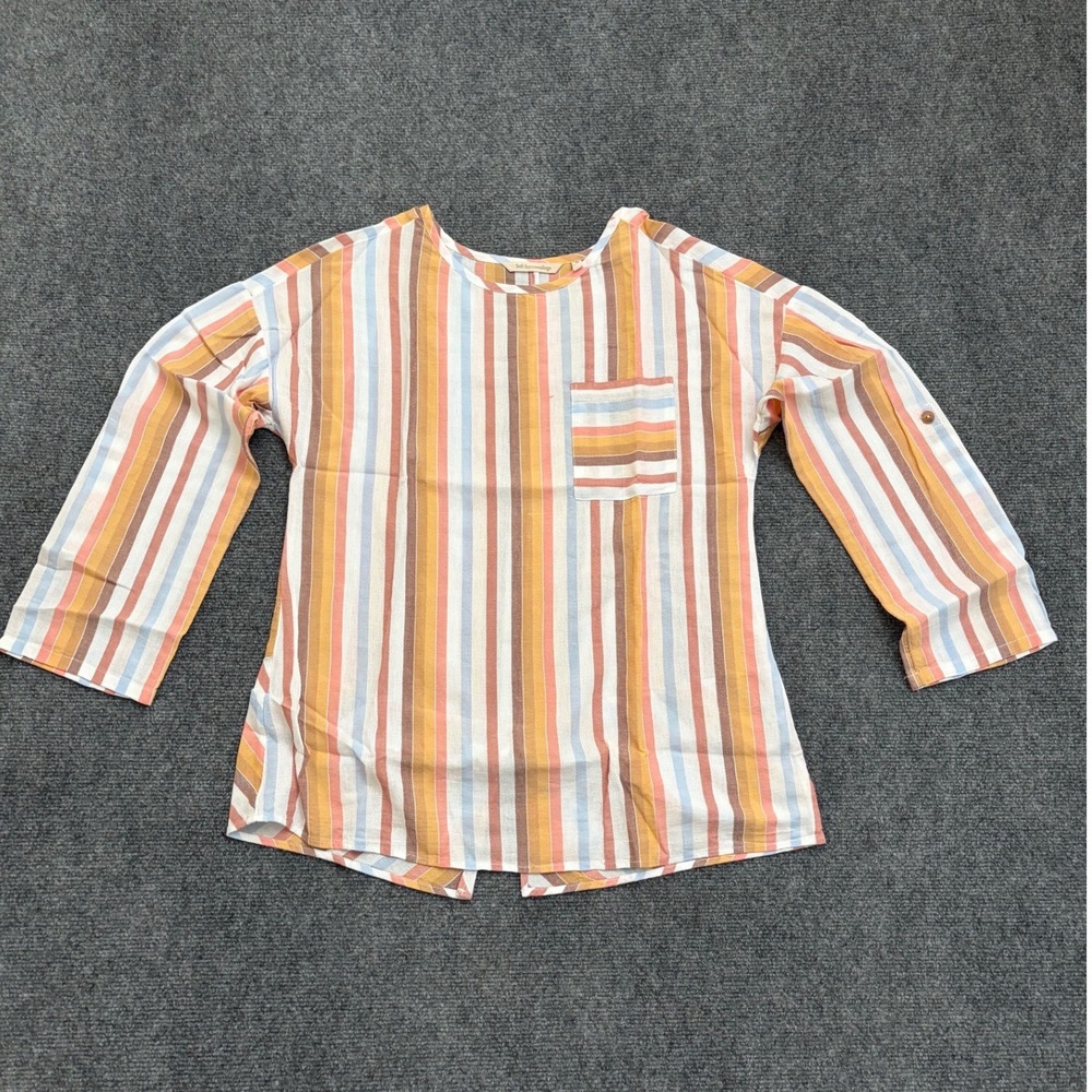 Soft Surroundings Striped Tunic Top Womens XS Multi Color Cotton Tencel 2FA12
